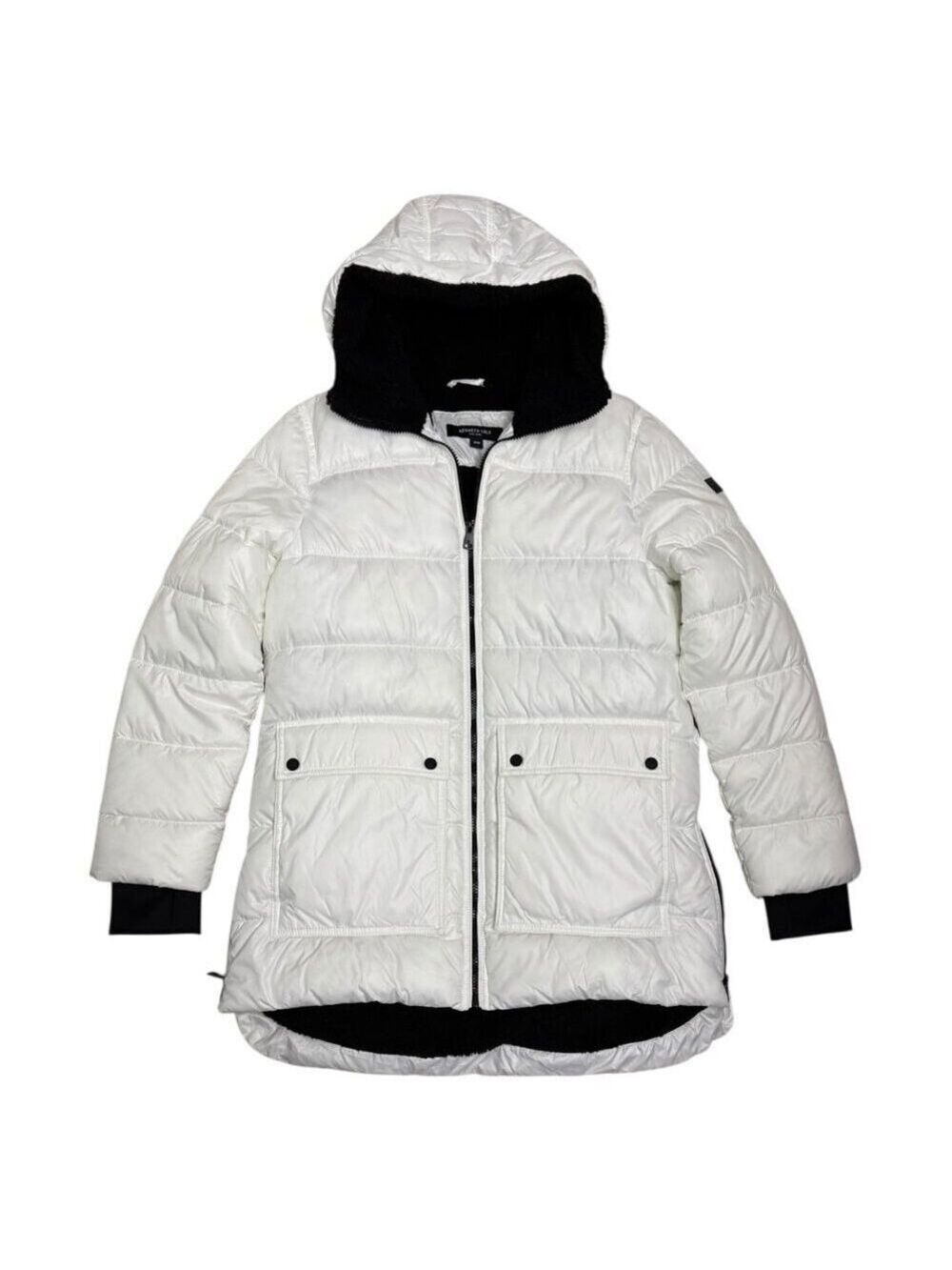 KENNETH COLE REACTION White Winter Puffer Parka Long Jacket Coat Womens Medium
